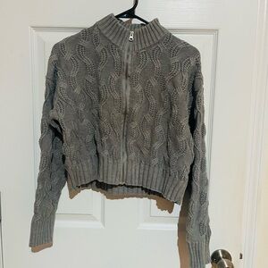 Forever 21 Gray Zip-Up Cable Knit Cardigan